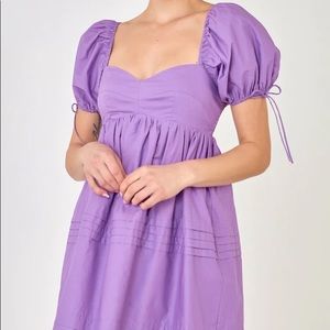 English factory purple puff sleeve mini dress NWT